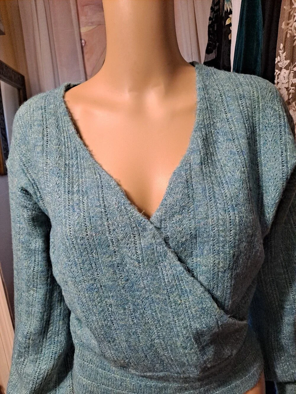 Autres Filles Wrap-Front Ribbed V-Neck Sweater - Blue